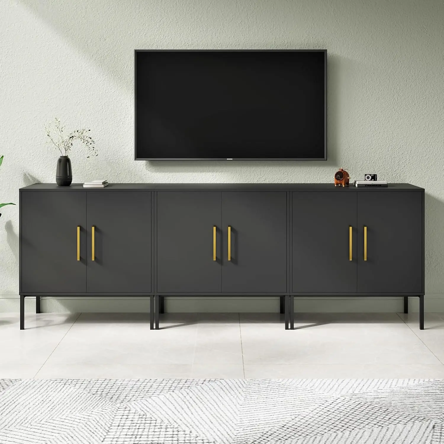 Circnom-Ensemble de 3 armoires de rangement d'appoint avec portes et étagère réglable, buffet moderne autoportant pour bureau