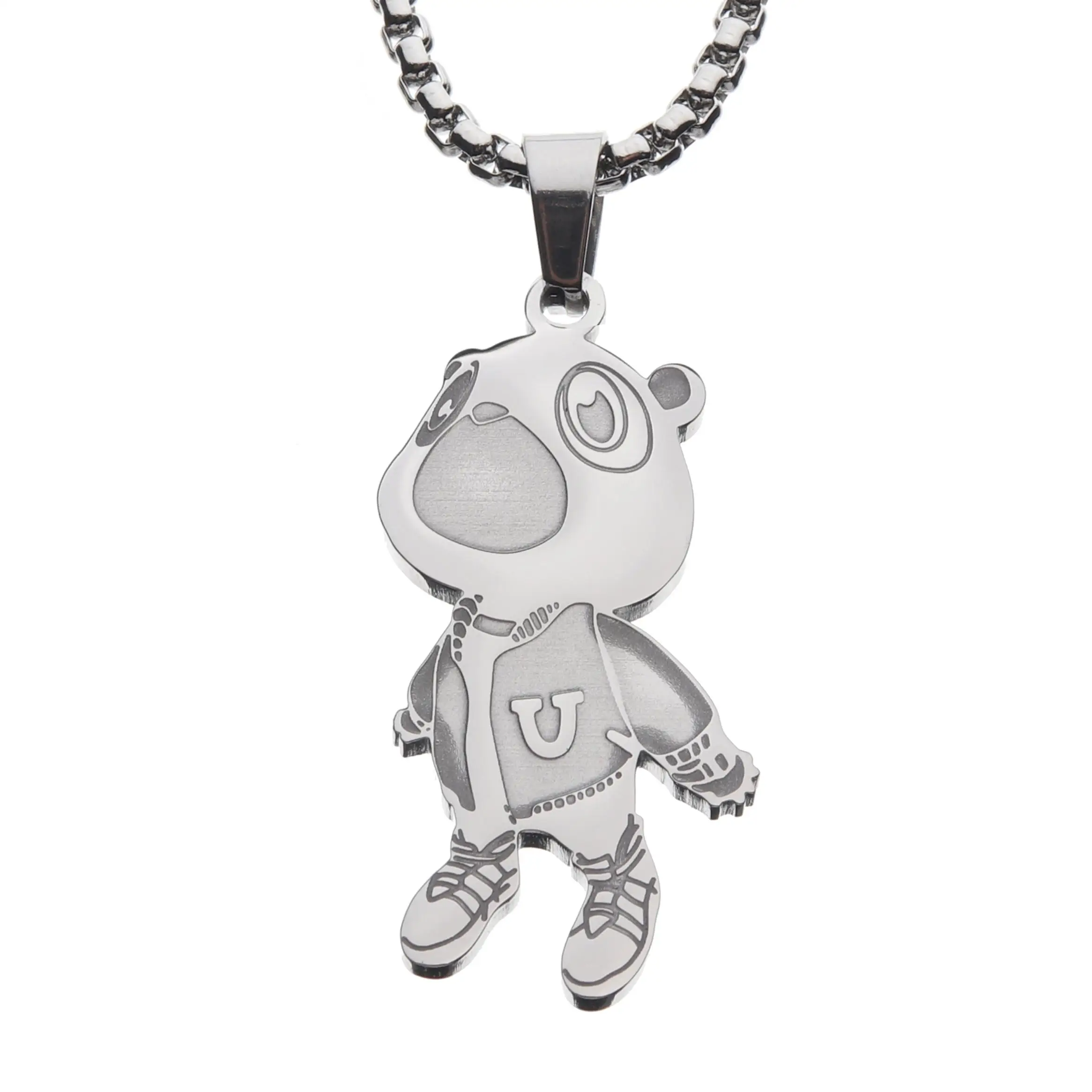 Kanye West Bear Pendant Necklace Hip Hop Style Unisex Personality Couple Jewelry Titanium Steel round Bead Chain  out