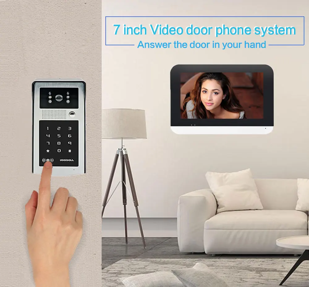 Smart Tuya WiFi 7inch Video Doorbell Waterproof Outdoor Door bell Intercom System Door Phone Camera With ID Card Key Password