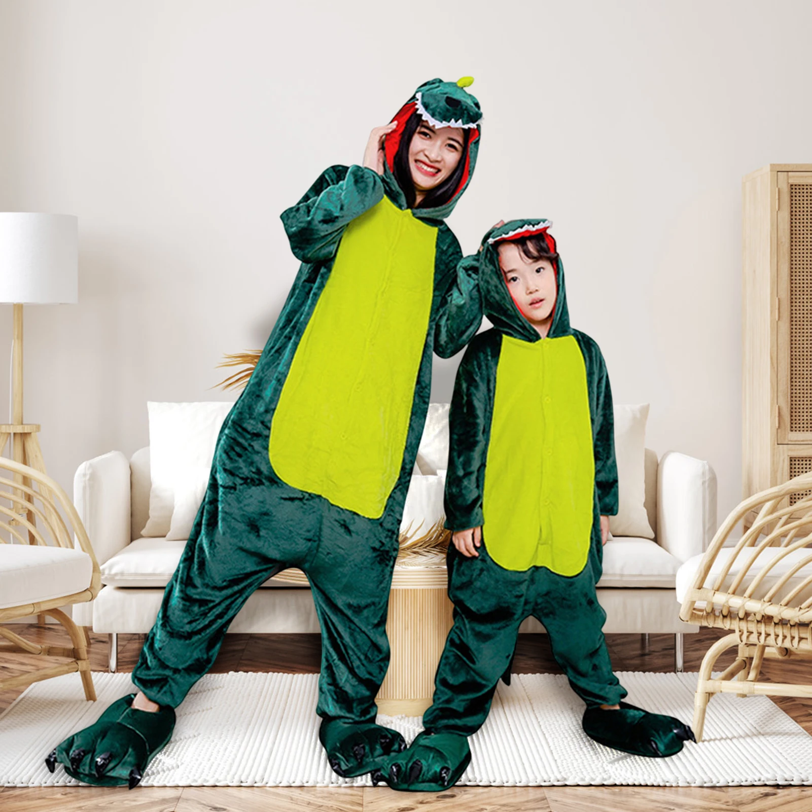 Piyama One-Piece dinosaurus lucu, pakaian tidur Cosplay mudah dicuci untuk wanita pria tidur/pakaian