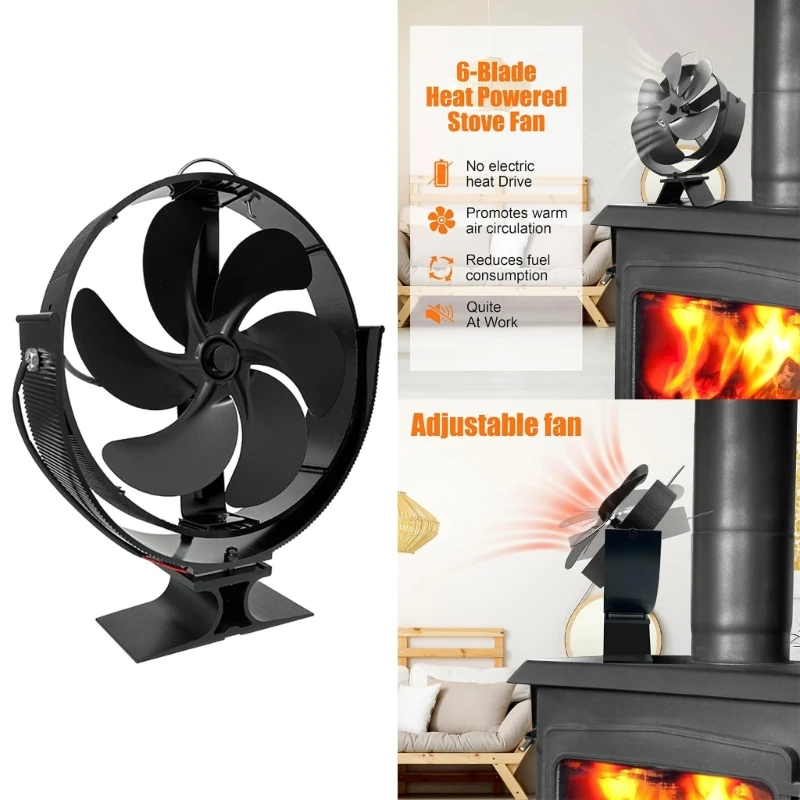 Efficient Heat Distribution Fan 6Blade Heat Powered Stove Fan with Cover Saving Fuels Stay Warm Quiet Operation Dropship