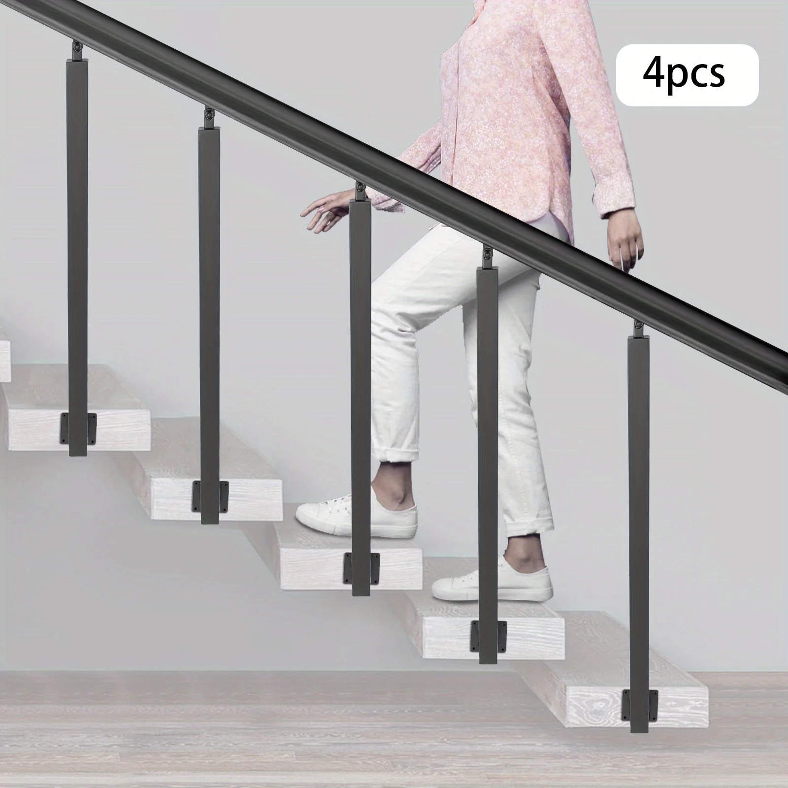 4 Pieces of 90cm Stair Railing Side Installation - Black, , , Suitable for Staircases, Villas, Entrances