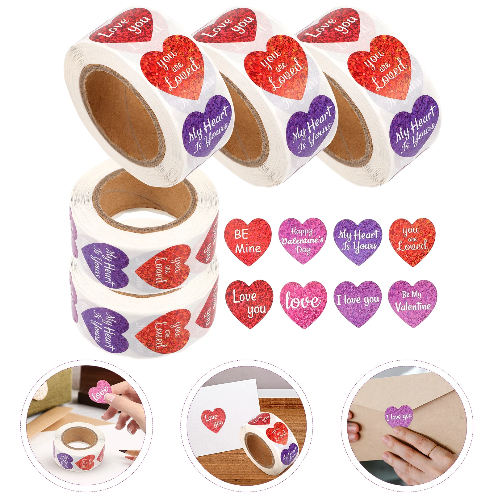 

Наклейки на день Святого Валентина, 5 рулонов, розовое сердце, самоклеящиеся уплотнительные этикетки для вечерние, сумка, наклейка, подарочная упаковка, конверт «сделай сам»
