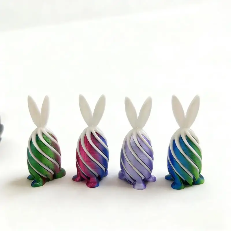 

TH 1Pcs new Decompression Rotating Rabbit Egg Easter Basket Stuffers Spiral Cone 3D Printed Easter Bunny Colorful Ornaments Toys