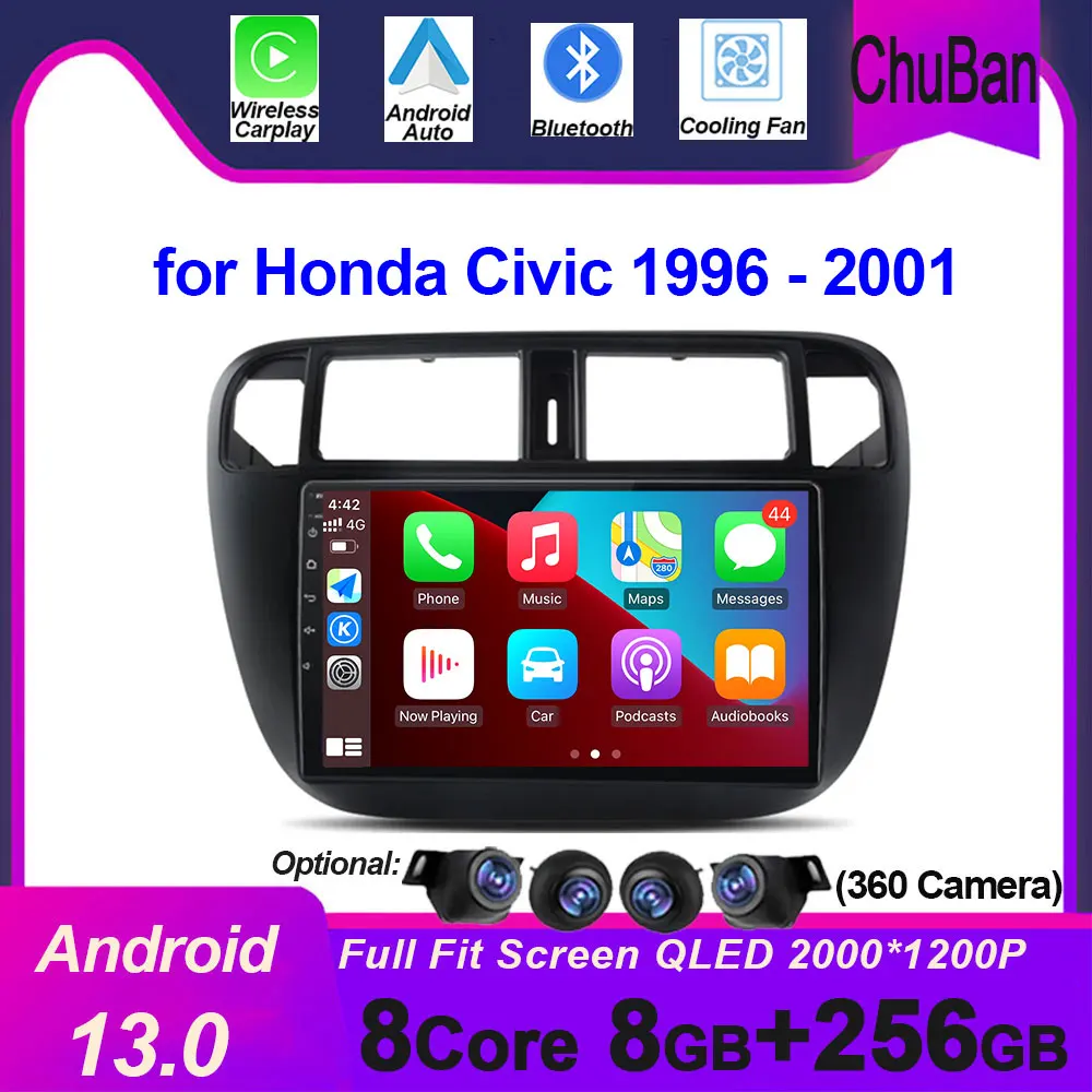 

Автомобильный радиоприемник для Honda Civic 1996-2001, Android 14, беспроводной автомобильный мультимедийный плеер для Carplay, GPS, Vadio, аксессуары, инструменты