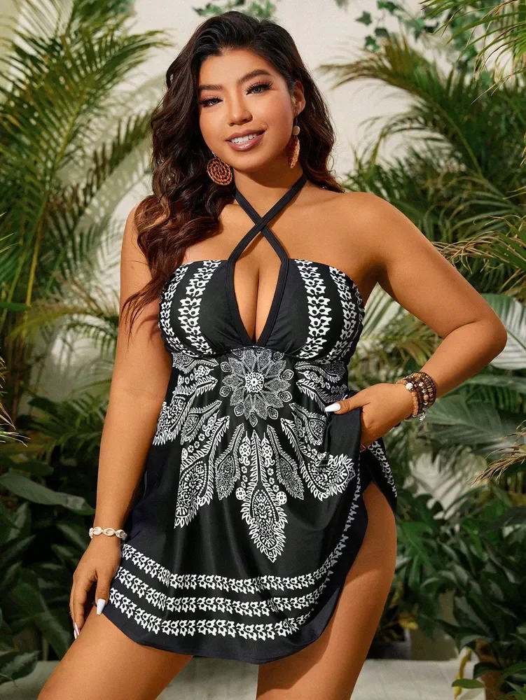 

2026 Large Plus Size 10XL Black Swimsuit Women Two Pieces Strappy Tankini Swimwear Female Bathers Bathing Swimming Swim Suit