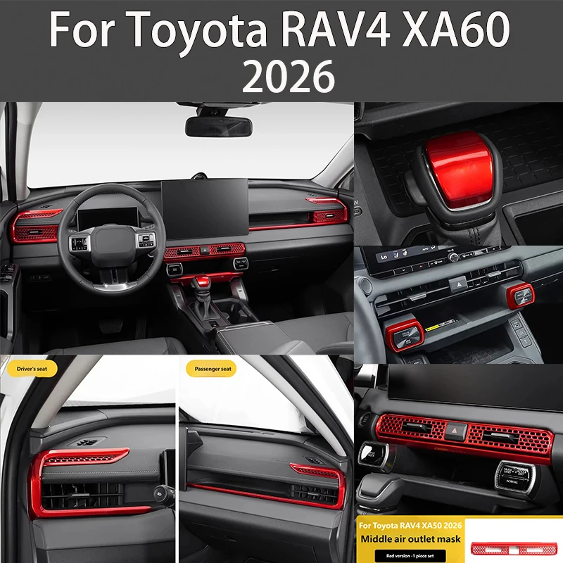 

For Toyota RAV4 XA60 2026 ABS Red Gear Shift Cover Trim Central Control Strip Air Outlet Trim Interior Decoration Accessories