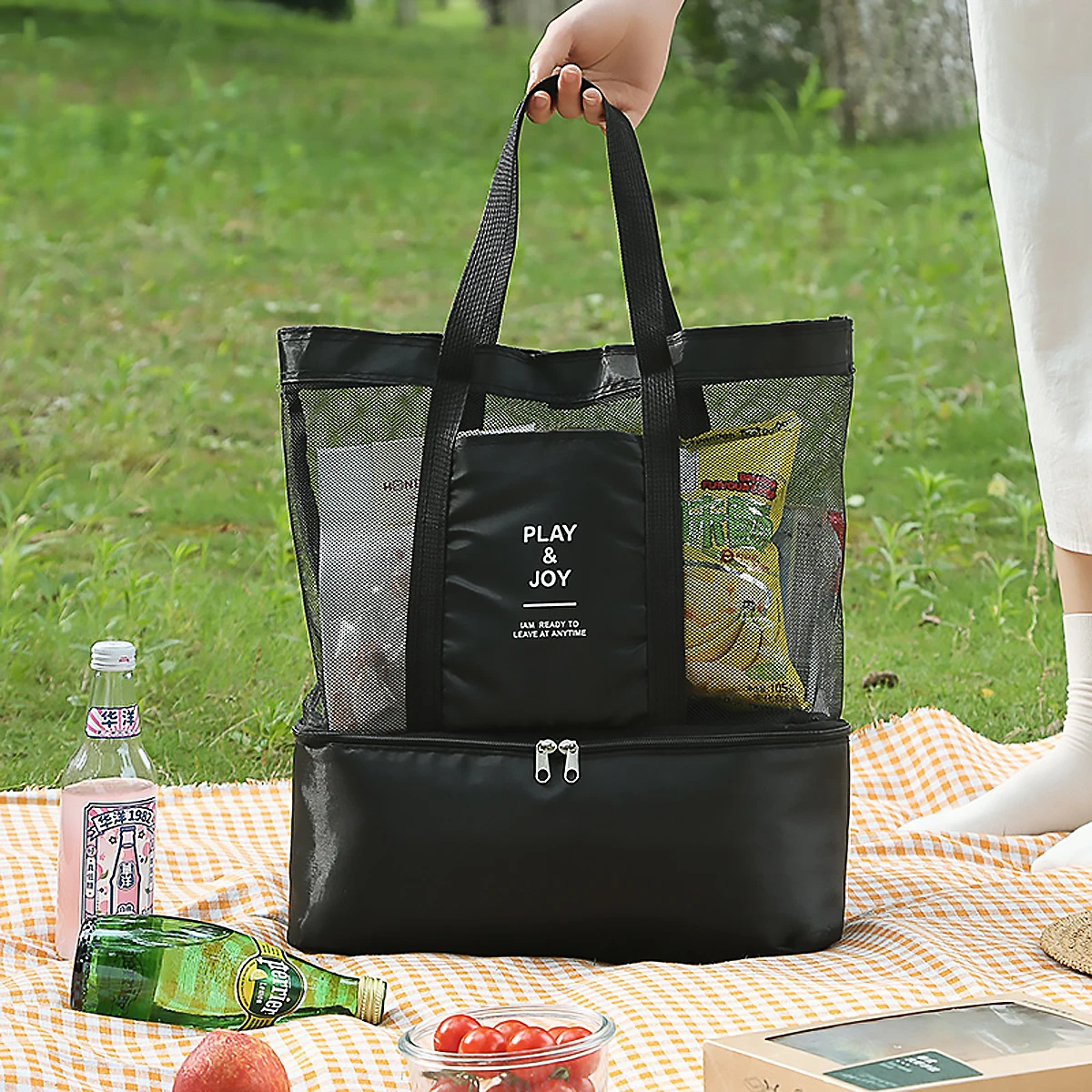 Heat Preservation Picnic Beach Bag Women Mesh Transparent Double-layer Swim Storage High Capacity Shopping Waterproof Bags Tote