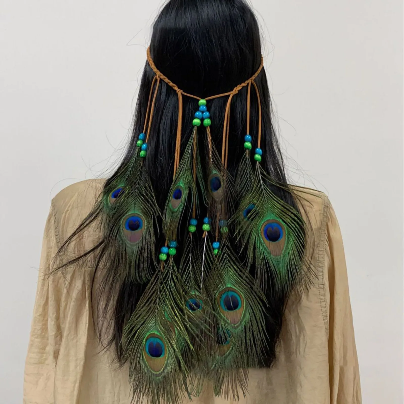 

Bohemian Hippie Headband Dream Catcher Feather Headdress Ladies Fashion Peacock Feather Headbands Festival Hair Accessories