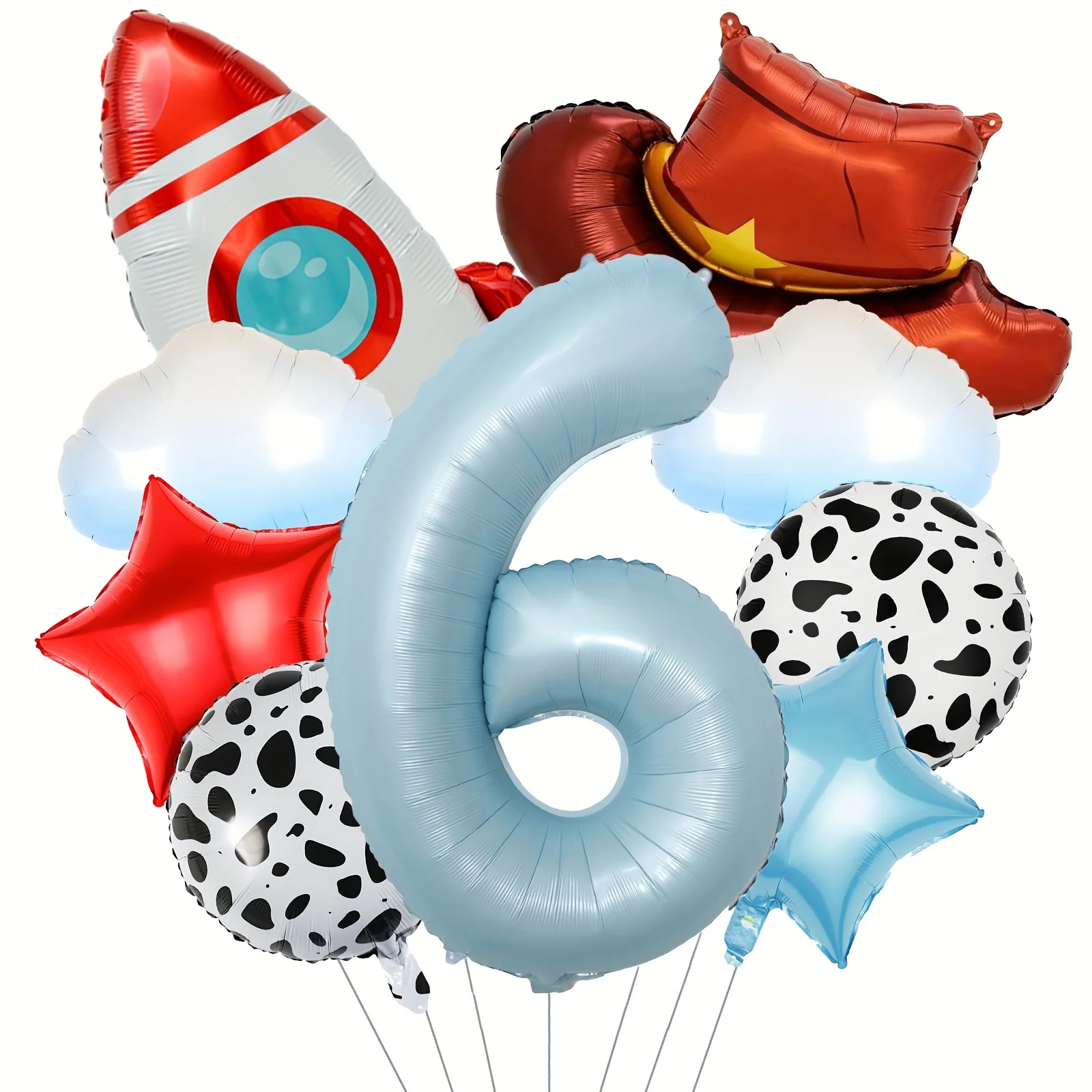 9-teiliges Wolken-Raketen-Cowboyhut-Ballonset mit Zahlen 1-9 für Geburtstag, Western-Party, Babyparty, Taufe, Hochzeitsfeier