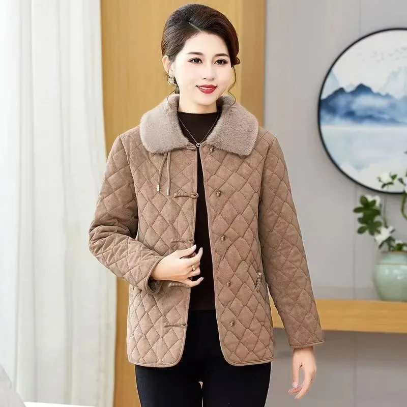 Nowa Kurtka Damska z Wypełnieniem Bawełnianym dla Młodych Mam, Płaszcz Damski Średniego Wieku, Modna Kurtka Zimowa Damska 2025, Ciepła Damska Kurtka z Aksamitu