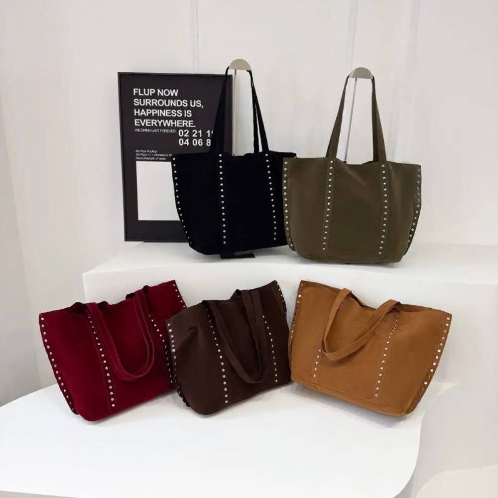 Korean Style Suede Rivet Tote Bag Solid Color Stud Decorative Matte PU Handbag PU Leather Large Capacity