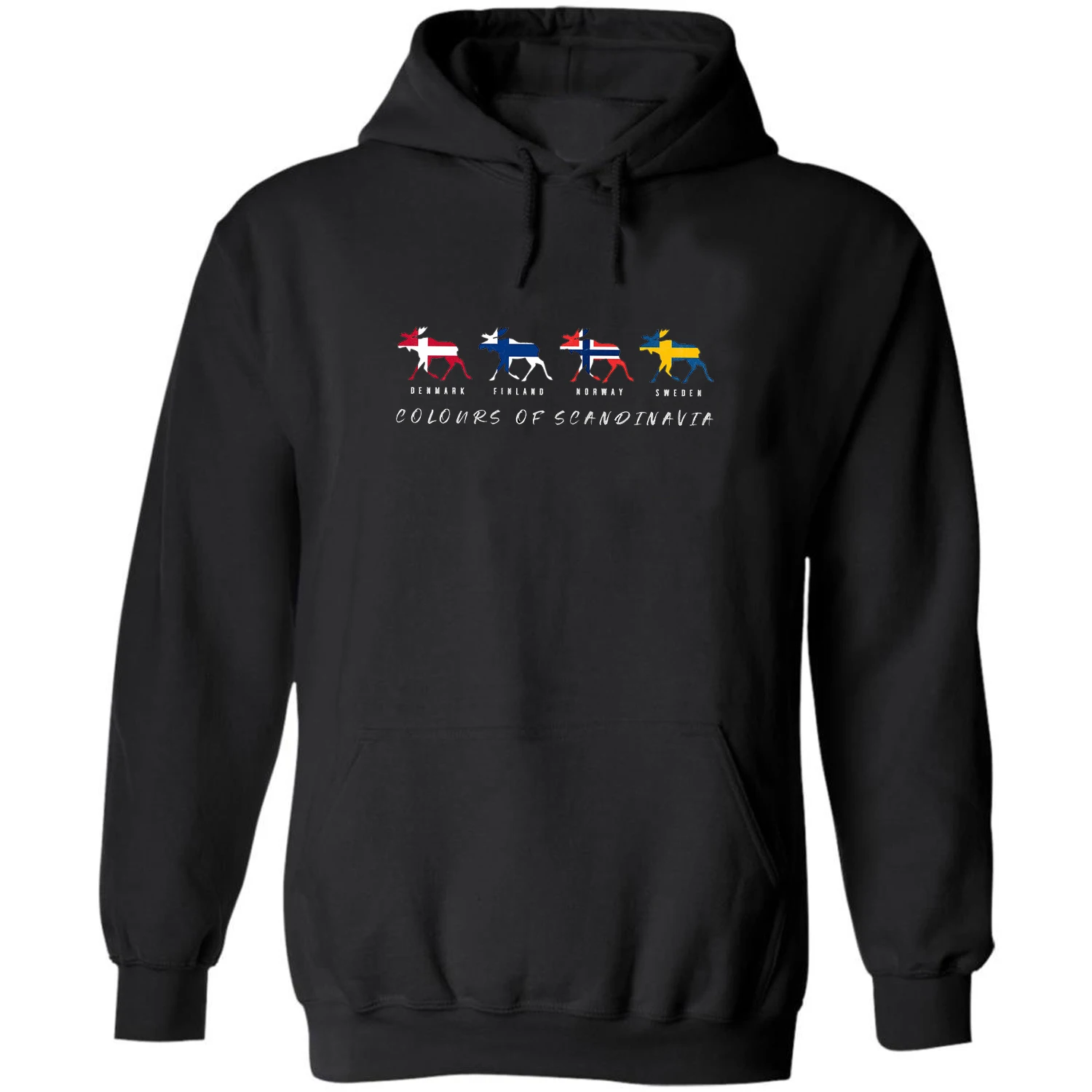 

Colours of Scandinavia Denmark Finland Norway Sweden Elk Moose Flag Pullover Hoodie New 100% Cotton Casual Mens Sweatshirt