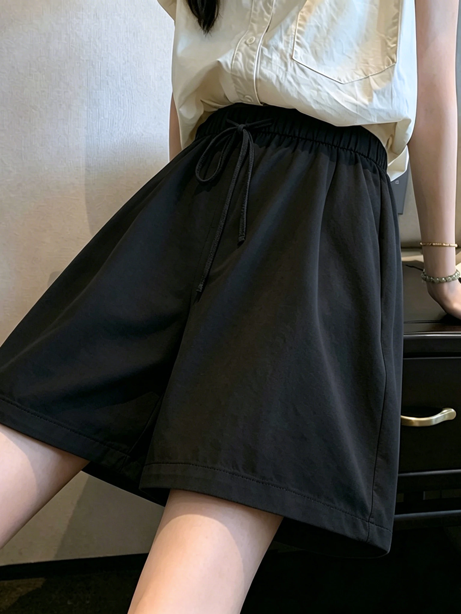 

High Waist Drawstring Cotton Linen Short Pants Women's Summer New Style Slimming Thin Wide Leg A-Line Casual Versatile Hot Pants