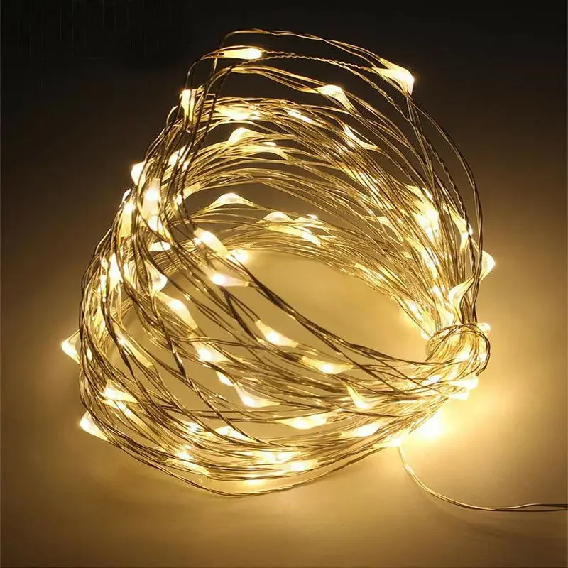 Battery Box Silver Wire Christmas LED Fairy Lights String Wedding Holiday Garland Lamp Outdoor Garden Navidad Room Decoration