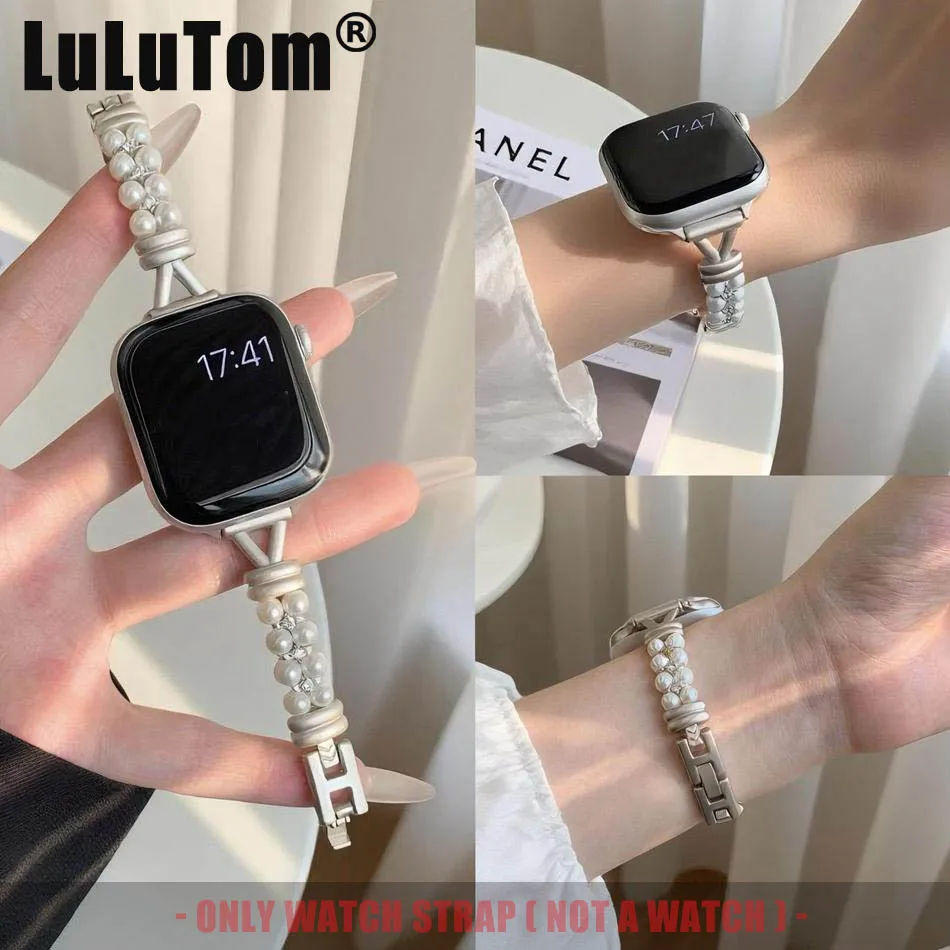 

Роскошный ремешок-браслет с жемчугом и цирконием для Apple Watch Band 49 45 44 42 41 40 38 мм для женщин iWatch Series 10 9 8 7 6 5 4 3 2 SE Ultra