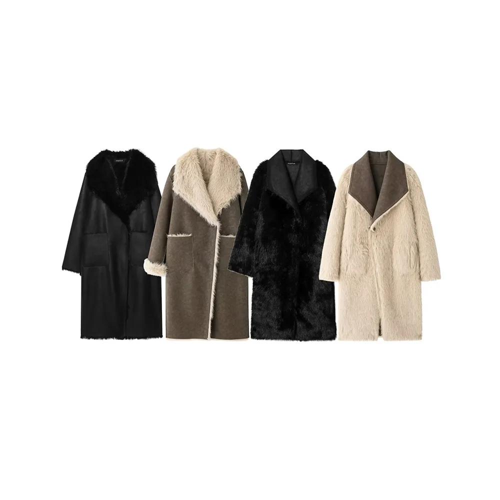 الخريف والشتاء الملابس النسائية الجديدة عكسها من جلد الغزال المرقعة فو الفراء تأثير معطف سترة