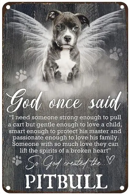 1p,Vintage Metal Tin Sign Baby Pitbull Beautiful Angel Wings God Once Said Rustic Wall Decor For Home Bedroom Bar Cafe Club