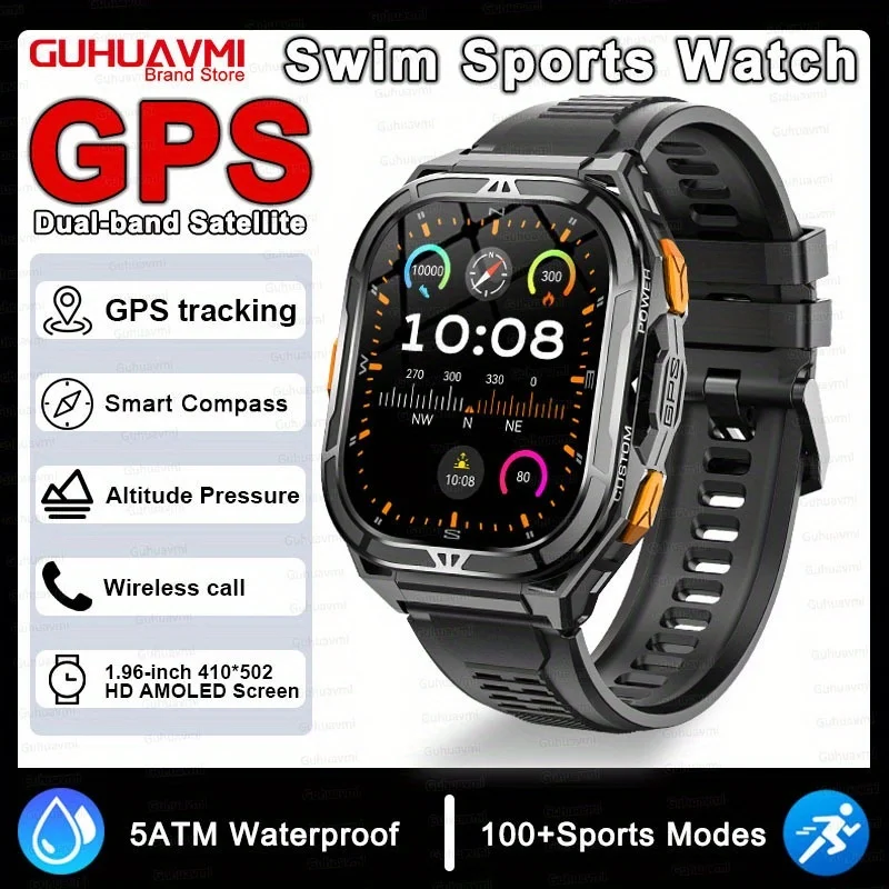 

2025 Новые прочные умные часы для занятий спортом на открытом воздухе для мужчин 1,96-дюймовый 410*502 HD AMOLED-экран с двухдиапазонным умным часам