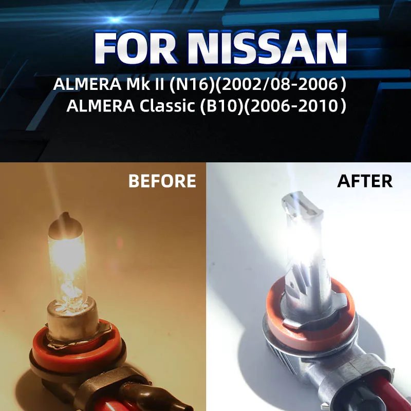 2pcs Car LED Front Fog Light Bulbs Xenon White Yellow Dual Colors Switchback For Nissan Almera N16 Almera Classic B10 2003-2010