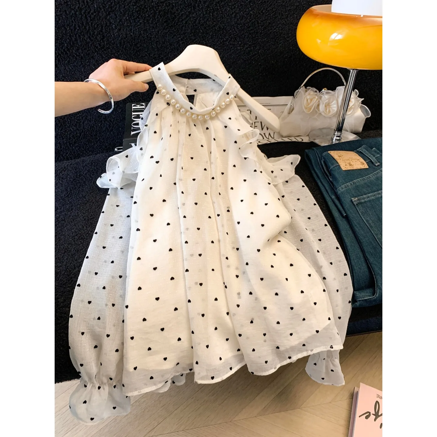 

Fashionable Polka Dot Neck Hanging Vest Shirt Women Summer Pure Desirable Sweet High Sense Match All Slimming Top