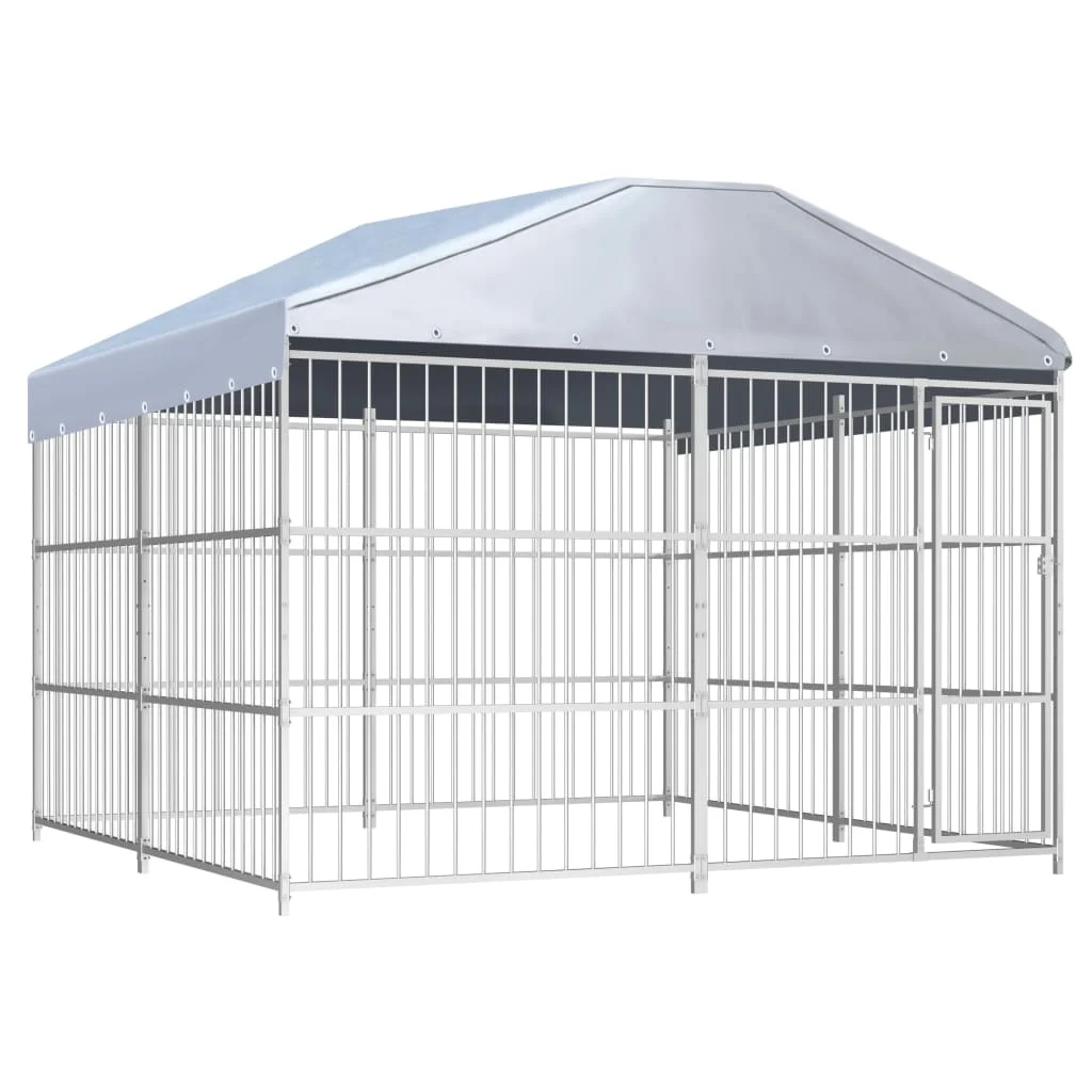 Chenil d'extérieur avec toit pour chiens — Structure en acier galvanisé et bâche résistante aux intempéries, ventilation optimisée