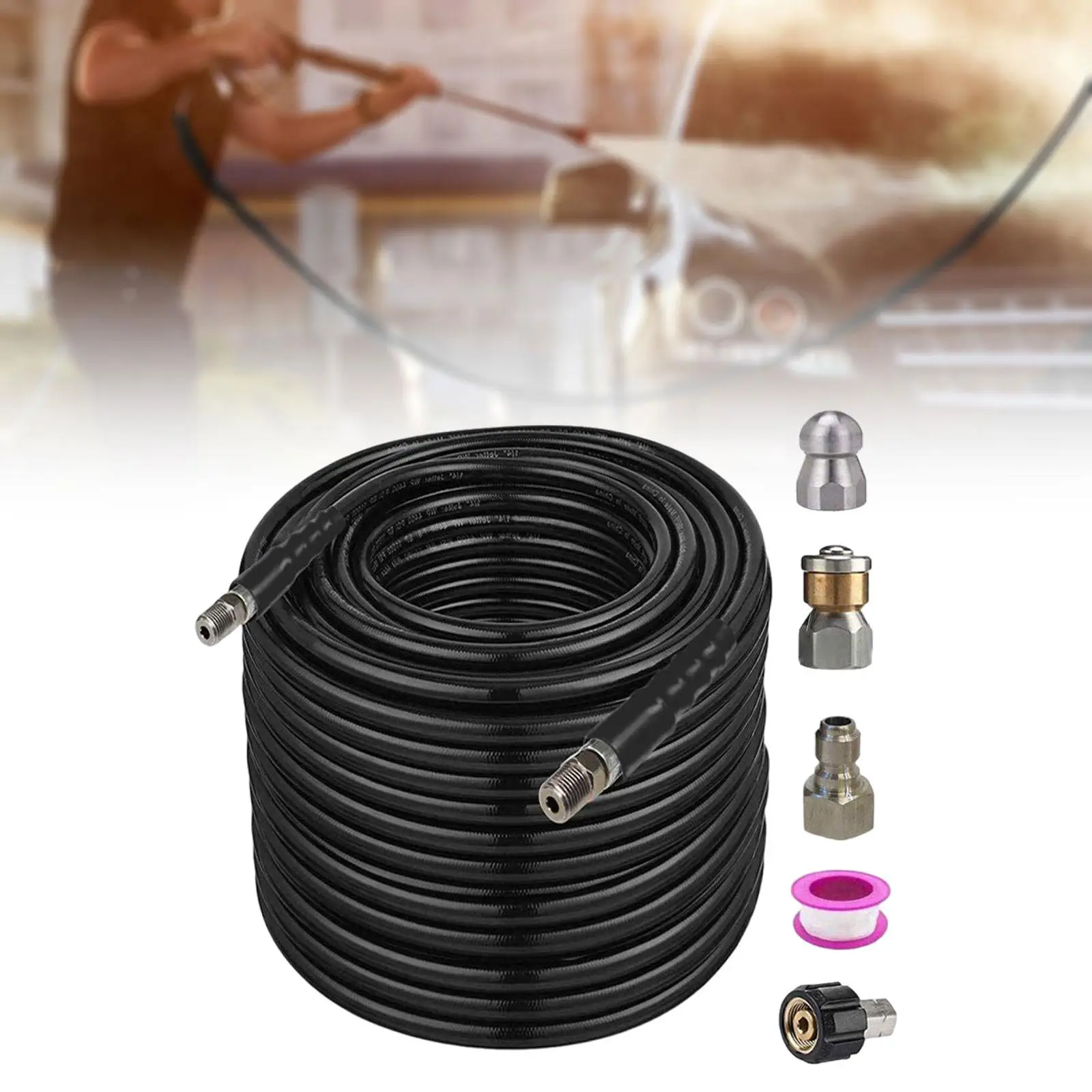 Sewer Jetter Set for Pressure Washer 30M Hose Accessory Quick Connect Plug with 2 Jetting Nozzles for Cleaning Cars Versatile