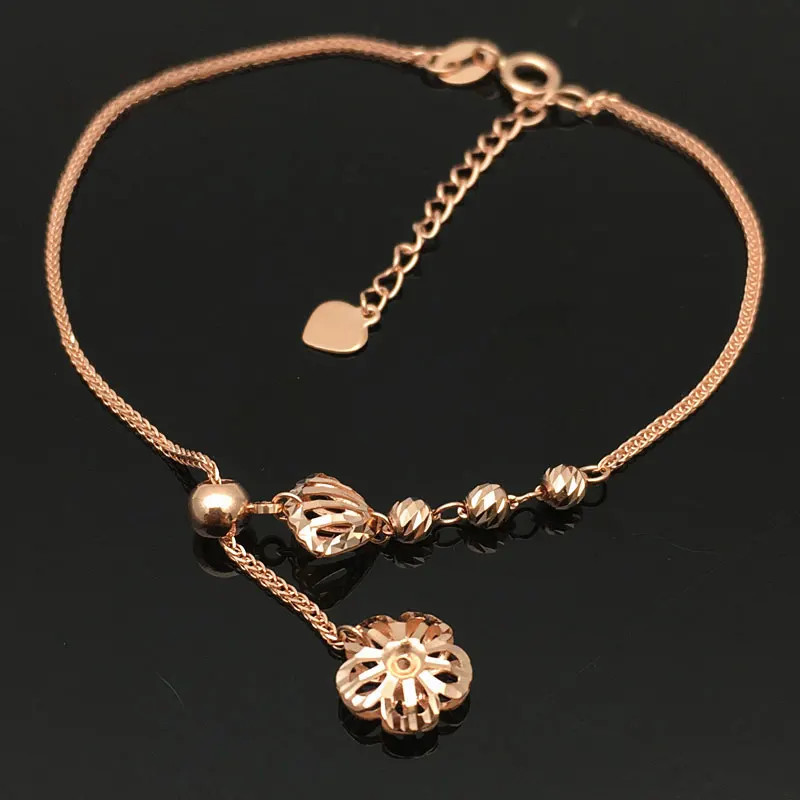 585 Purple Gold Plated 14K Rose Gold New in Shell Flowers Adjustable Bracelet for Women Shiny Cutout Light Luxury Party Jewelry