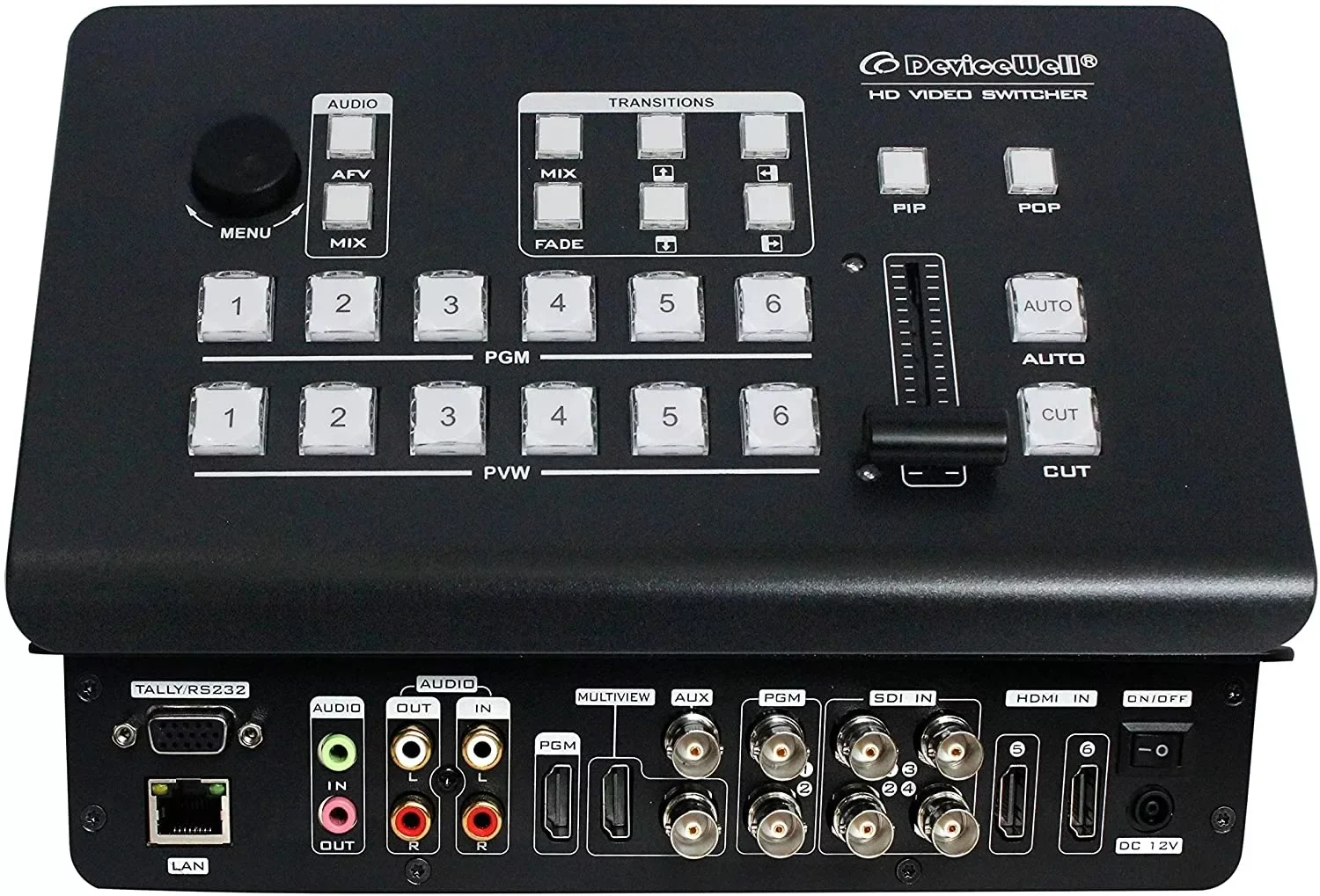 

TLF DeviceWell HDS7106 HD Video Switcher Video Switching 6-CH Switcher Supports 4-CH Broadcast SDI 2-CH HD-MI for Six Video Sign