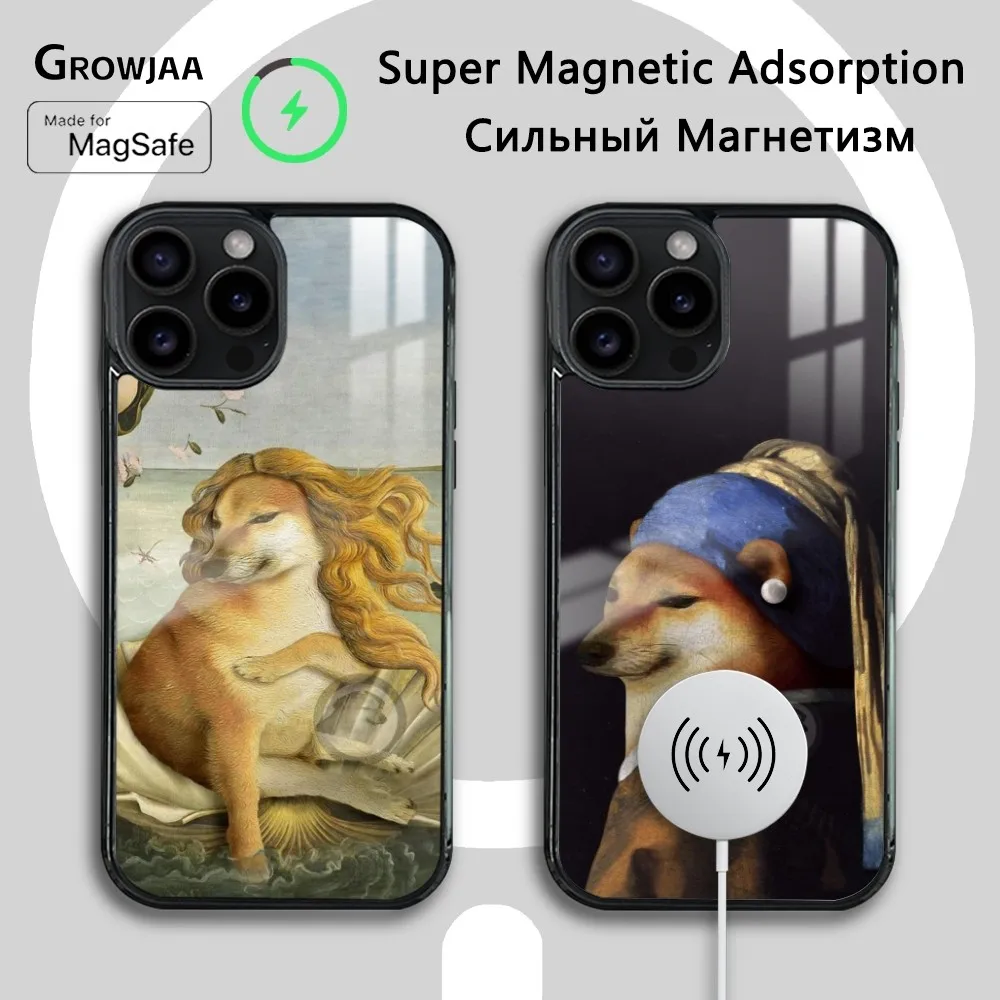 Cheems Funny Dog Phone Case For iPhone 16 15 14 13 12 11 Pro Max Plus Mini Magsafe Mirror Wireless Magnetic Cover