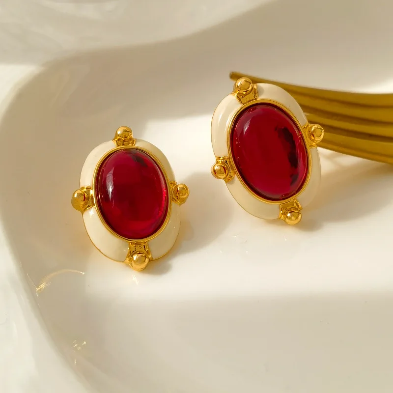 Retro Jewelry Red Resin Earrings Elegant Temperament Big Oval Earrings For Women Dropshipping