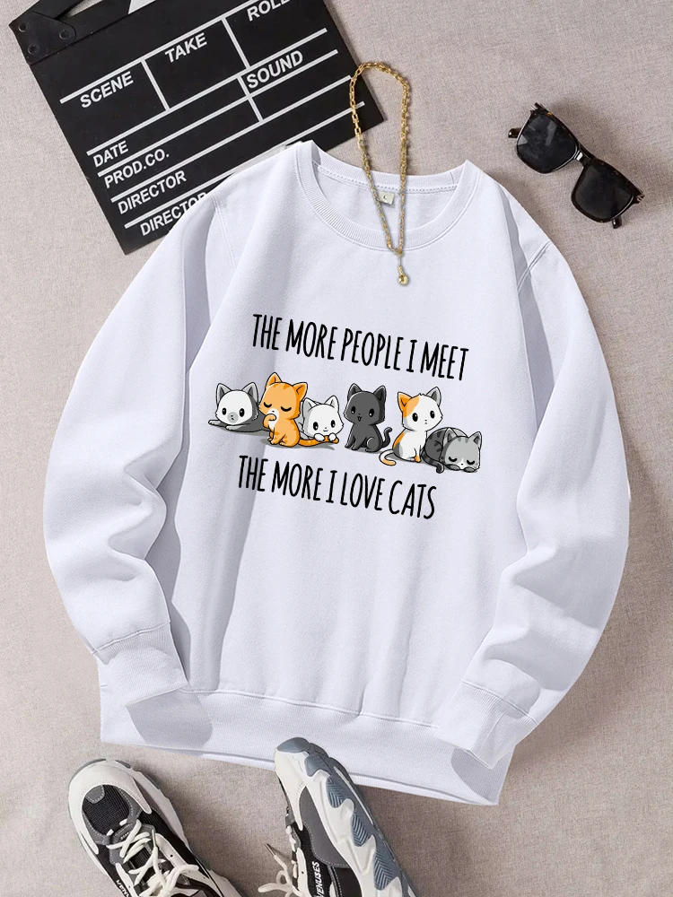 Kawaii Cat Pattern Print Sweatshirt Woman Fashion Comfortable Clothes Simple Casual Sportswear Autumn Fleece Loose Streetwear