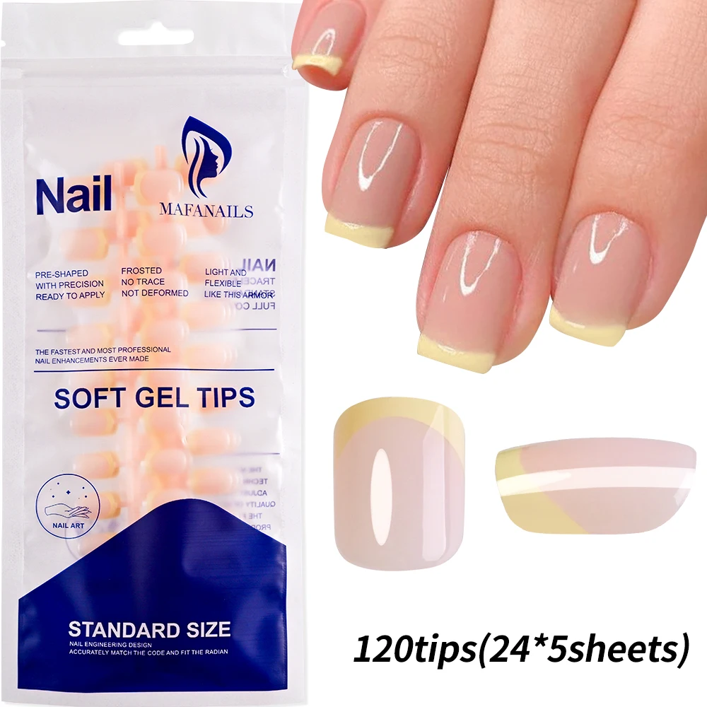 Press On Nails Square Glossy Rainbow Lines False Nail Tips Set_voghion.com