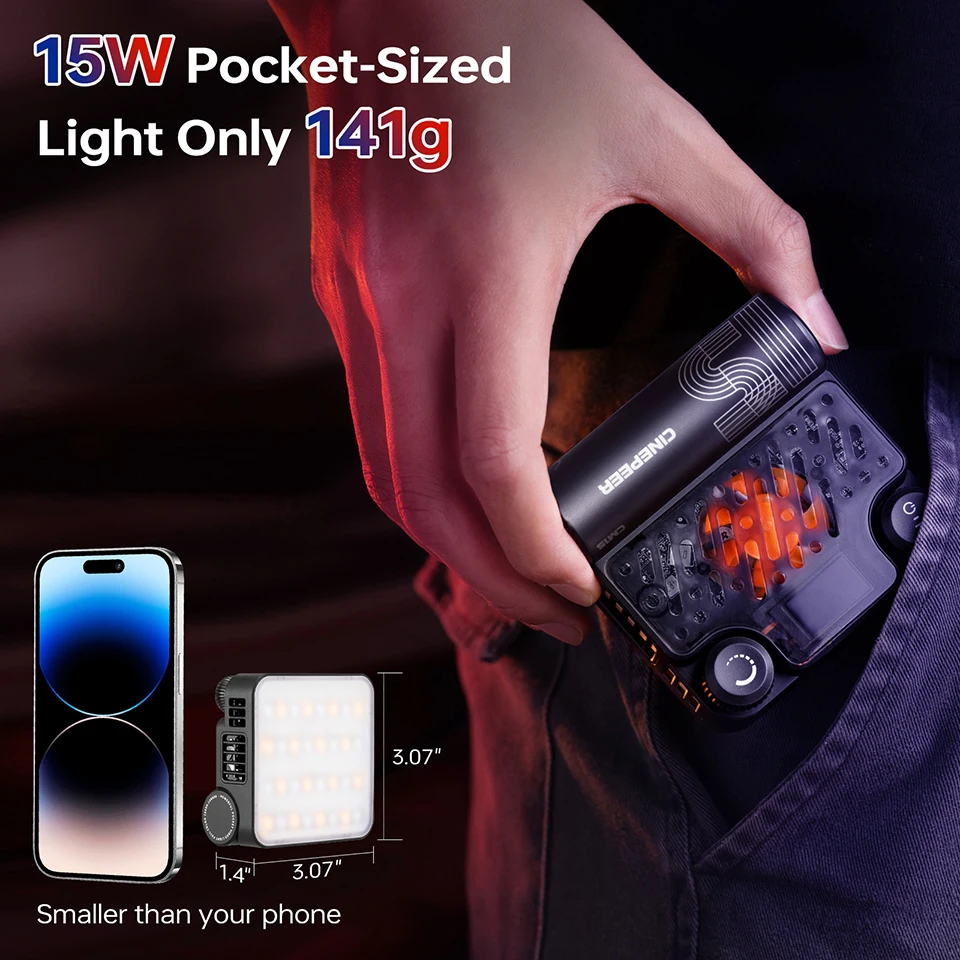 ZHIYUN-luz de bolsillo RGB CM15 15W, 2500-6500K, 18 efectos dinámicos integrados, Mini Luz de relleno LED para fotografía