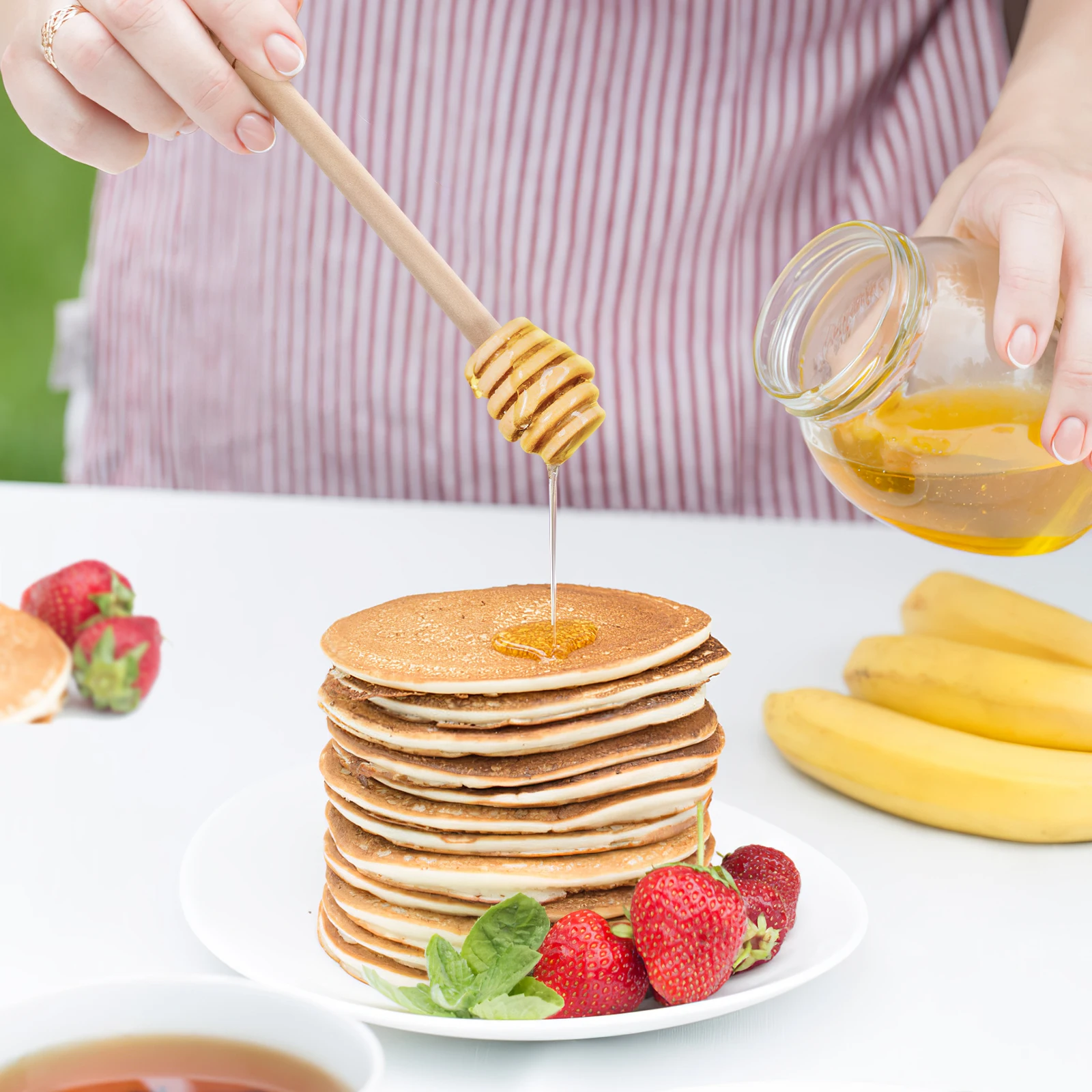 

3pcs Wooden Dipper Sticks Natural Wood Stirring Rods Reusable Kitchen Stirrers For Syrup Jam Coffee Caramel Pot Sticks Kitchen