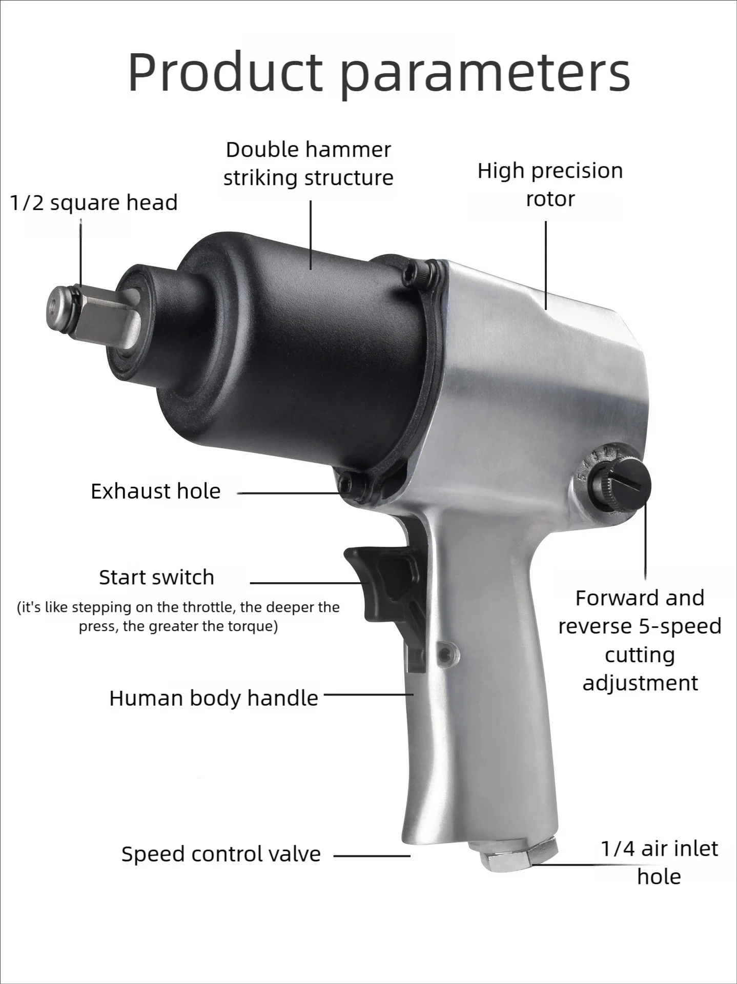 High Quality 8000rpm Impact Pneumatic Wrench Professional Auto Repair Pneumatic Tools Spanners Air Tools Air Pneumatic Wrench