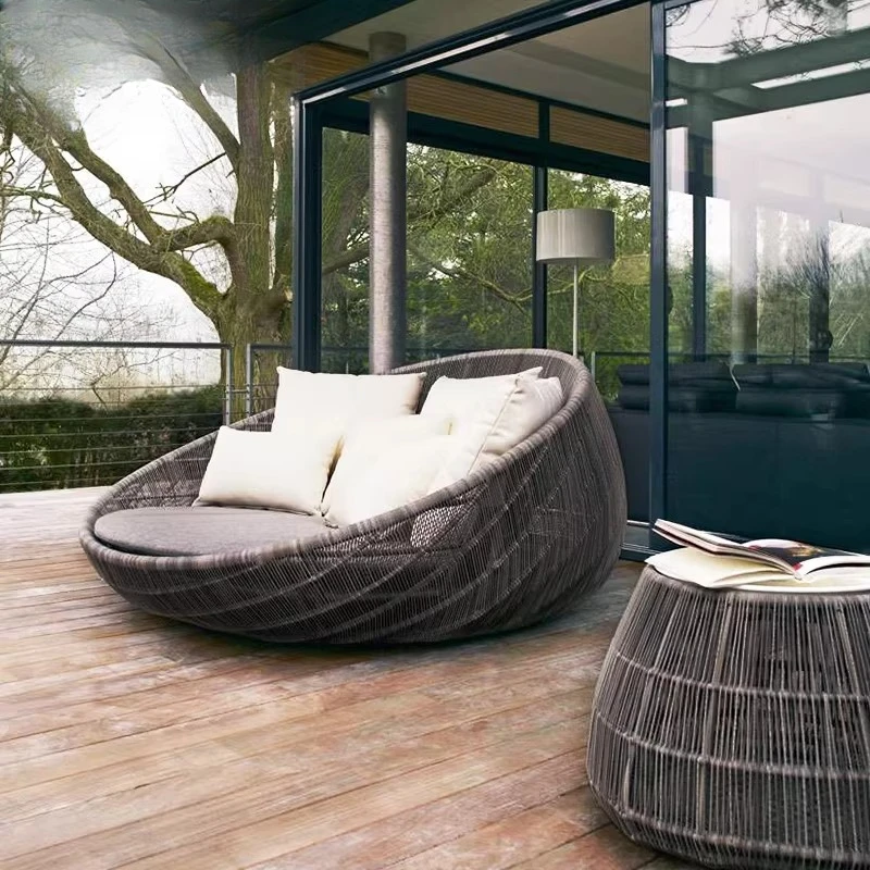 Outdoor Sofa Bed Round Woven Double Bed Outdoor Open Air Garden Rattan Bed