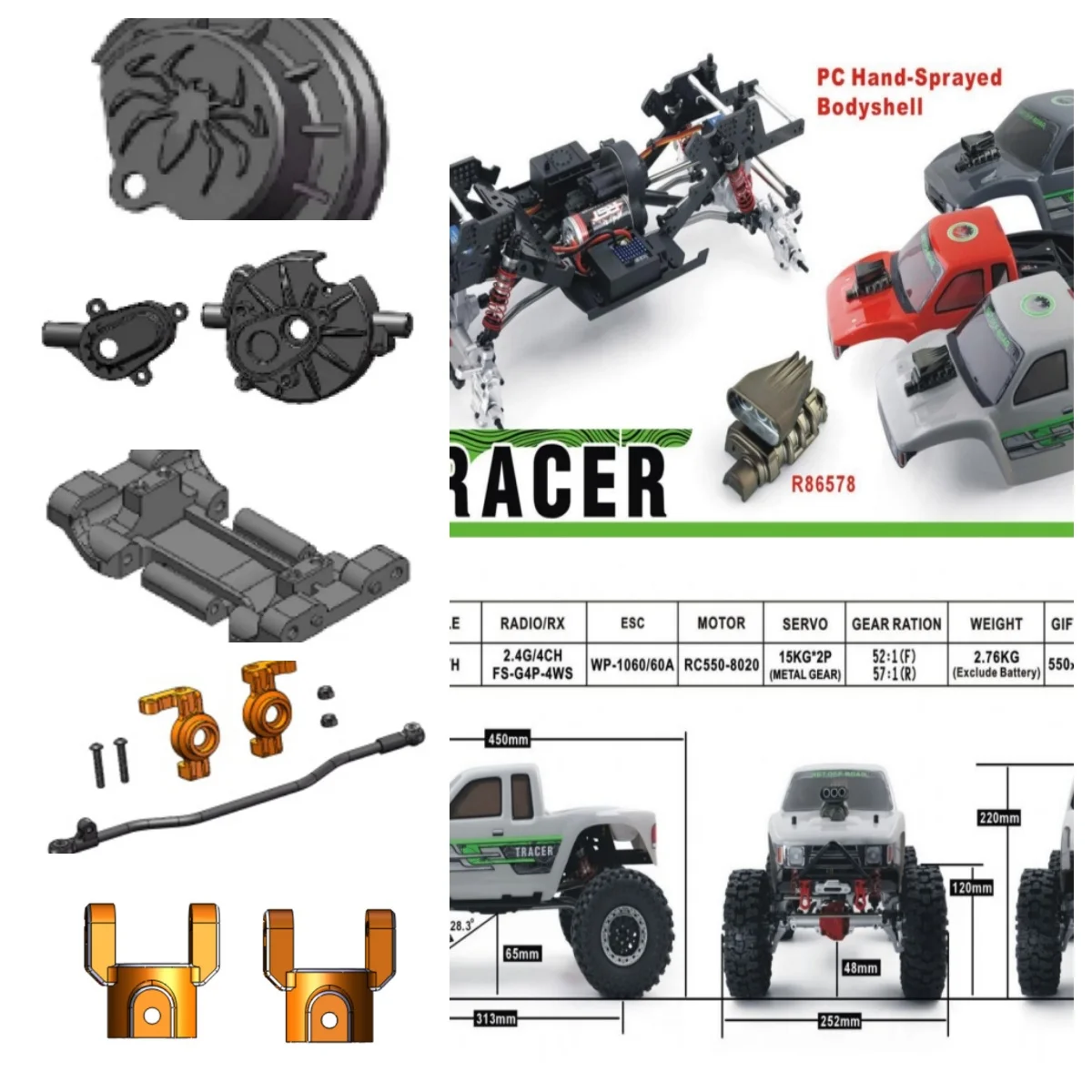 

RGT Spare Parts P860033 P860035 P860036 P860039 P860075 For EX86181 EX86120 EX86110 EX86010JK/CJ CRUSHER 1/10 Crawler Car