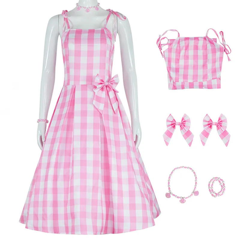 2023 New Girl Plaid Pink Dress Sleeveless Elegant Bow Party Style Clothing  Christmas Birthday Costume For teenager