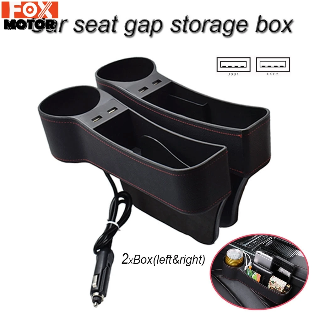 Multifunctional Car Seat Gap Organizer Filler Stopper Usb Charging Storage Box with Cup Holder Pu Leather Decoration