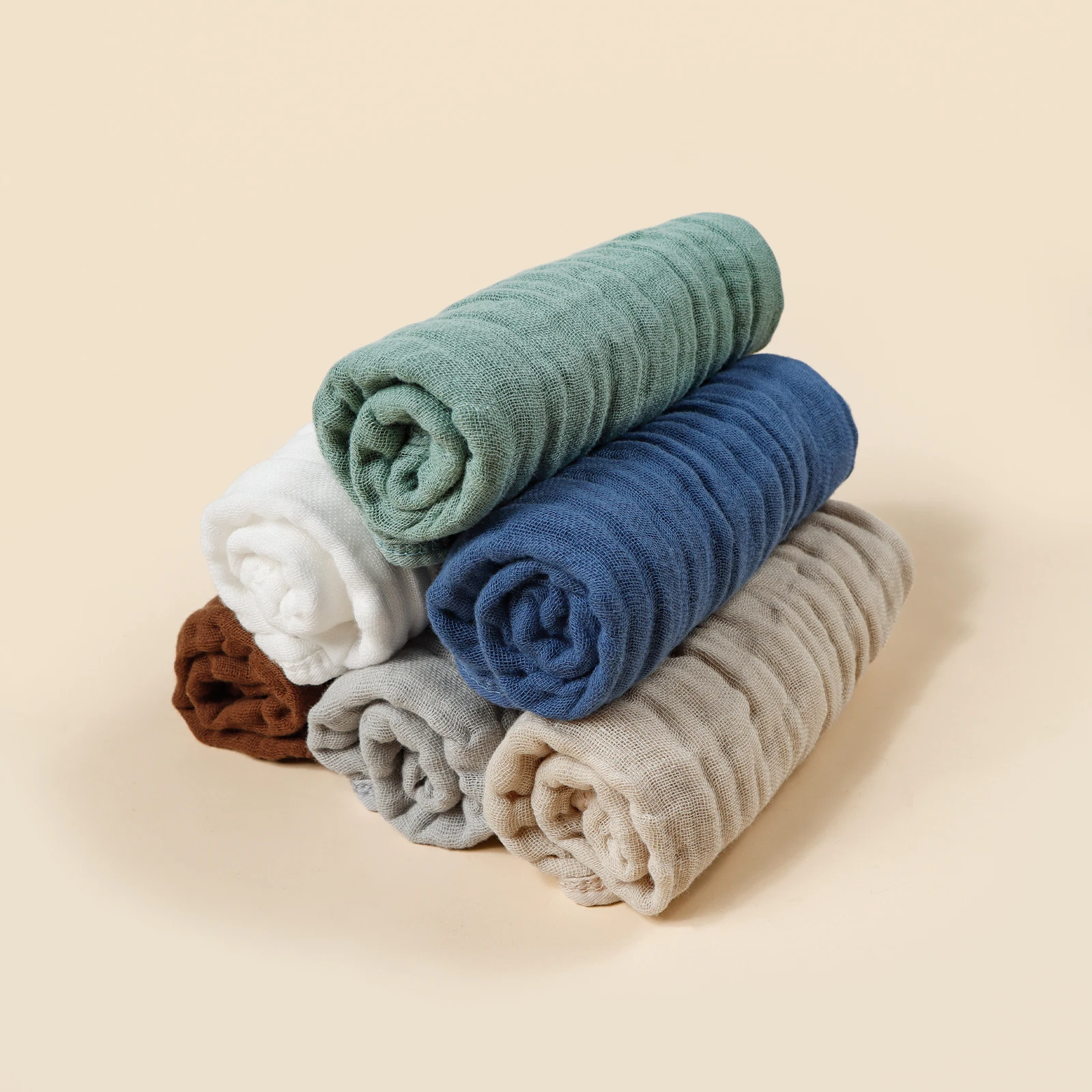 6pcs Crape Cloth Soaked Gauze Burping Towel 부드럽고 편안한 아기 얼굴 Washrag 순수 코튼 교수형 로프 아기 흡수성 수건