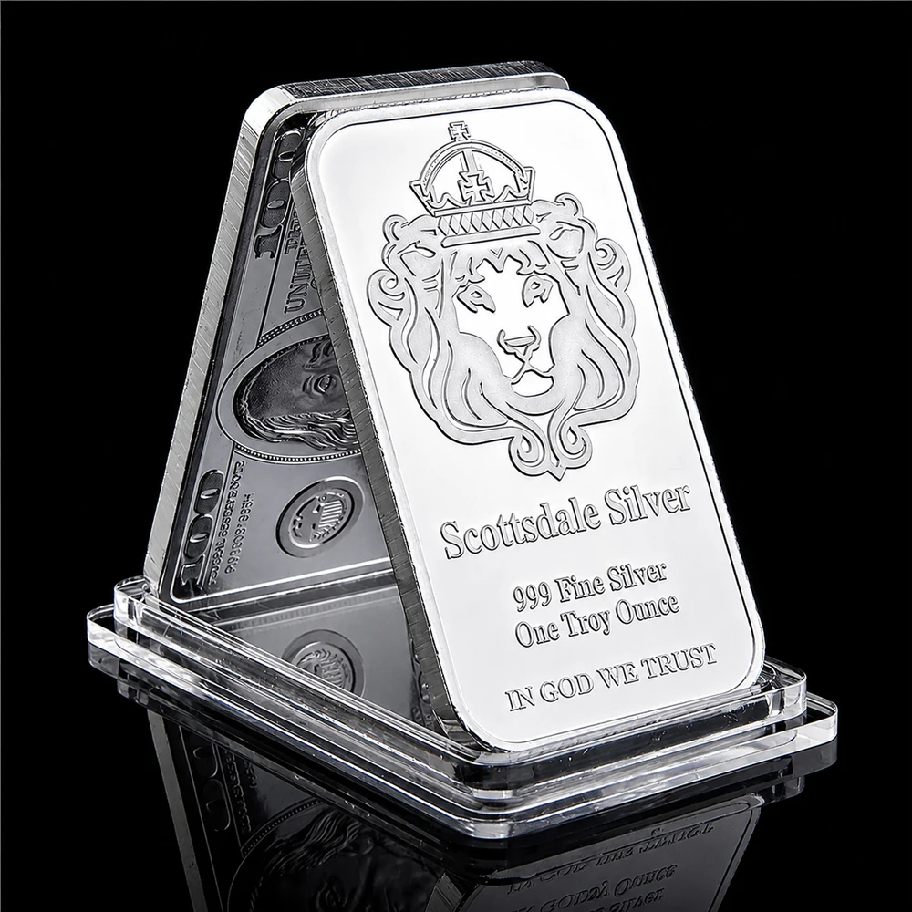 Barra de Plata Fina 999 Scottsdale Silver de 1oz - Lingote con la inscripción 'En Dios confiamos', para Inversión, Moneda Coleccionable con Estuche de Exhibición