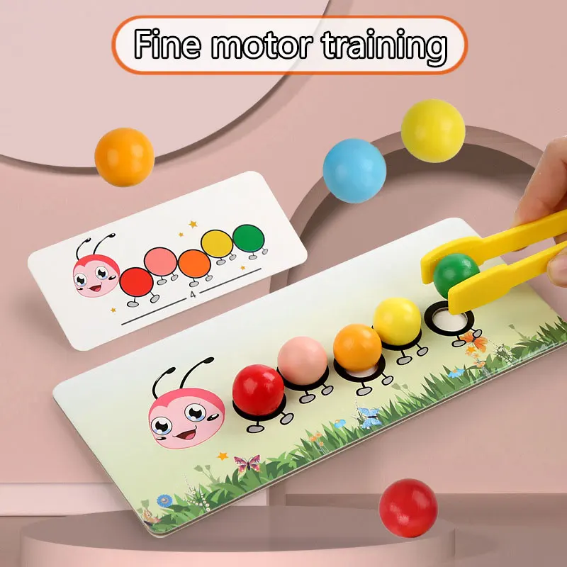 คลิปไม้ลูกปัดเกมของเล่น Montessori สีจับคู่ชุดการเรียนรู้ของตำบลการฝึกอบรมการเคลื่อนไหวที่ดีของเล่นเพื่อการศึกษาสำหรับเด็ก