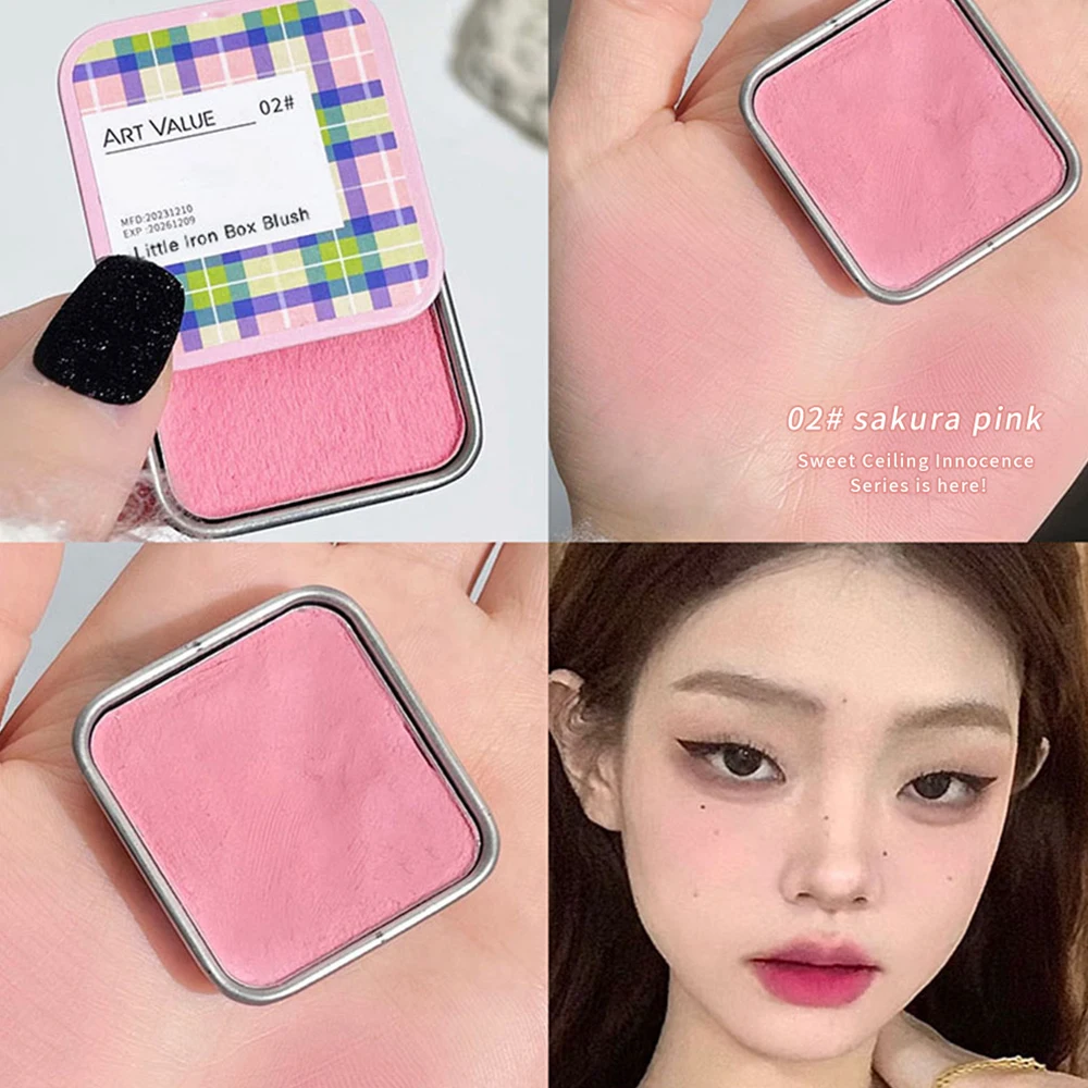 Single Blush Matte Natural Cheek Tint Brighten Face Waterproof Small Tin Box Blush Powder Face Contouring Female Makeup Cosmetic