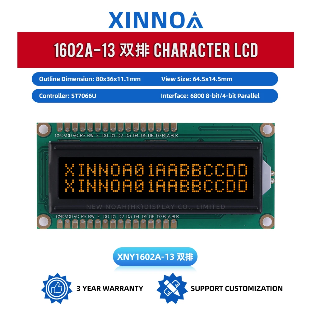 BTN black film Orange 1602A-13 Character Display Screen 1602 LCD 16 PIN 5V ST7066U Multi Language Module COB LCD Module