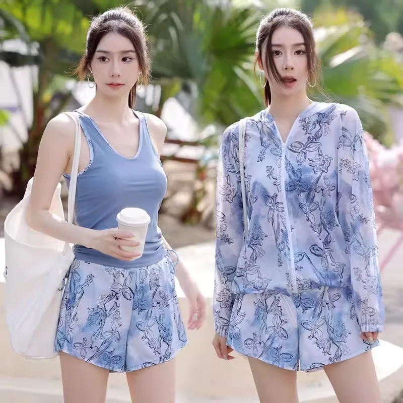 Plus Size Sport Zweiteiliger Badeanzug Damen, dreiteiliges Set Studenten, langärmelige Cover-Up Hot Springs