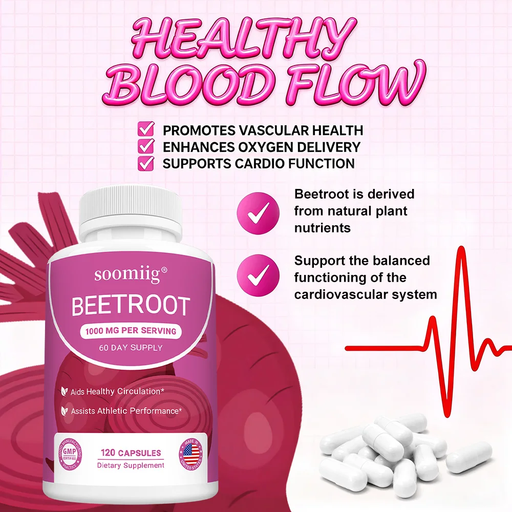 Beetroot Capsules - Healthy Blood Pressure, Blood Flow Circulation, Heart Health, Boosts Cellular Energy, Beet Root Supplement