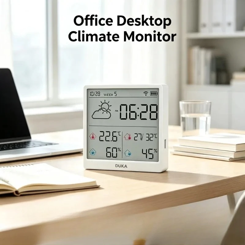 DUKA ATuMan Wi-Fi Smart Temperature Humidity Sensor Digital Clock Indoor Weather Station with Type-C Charging TH3