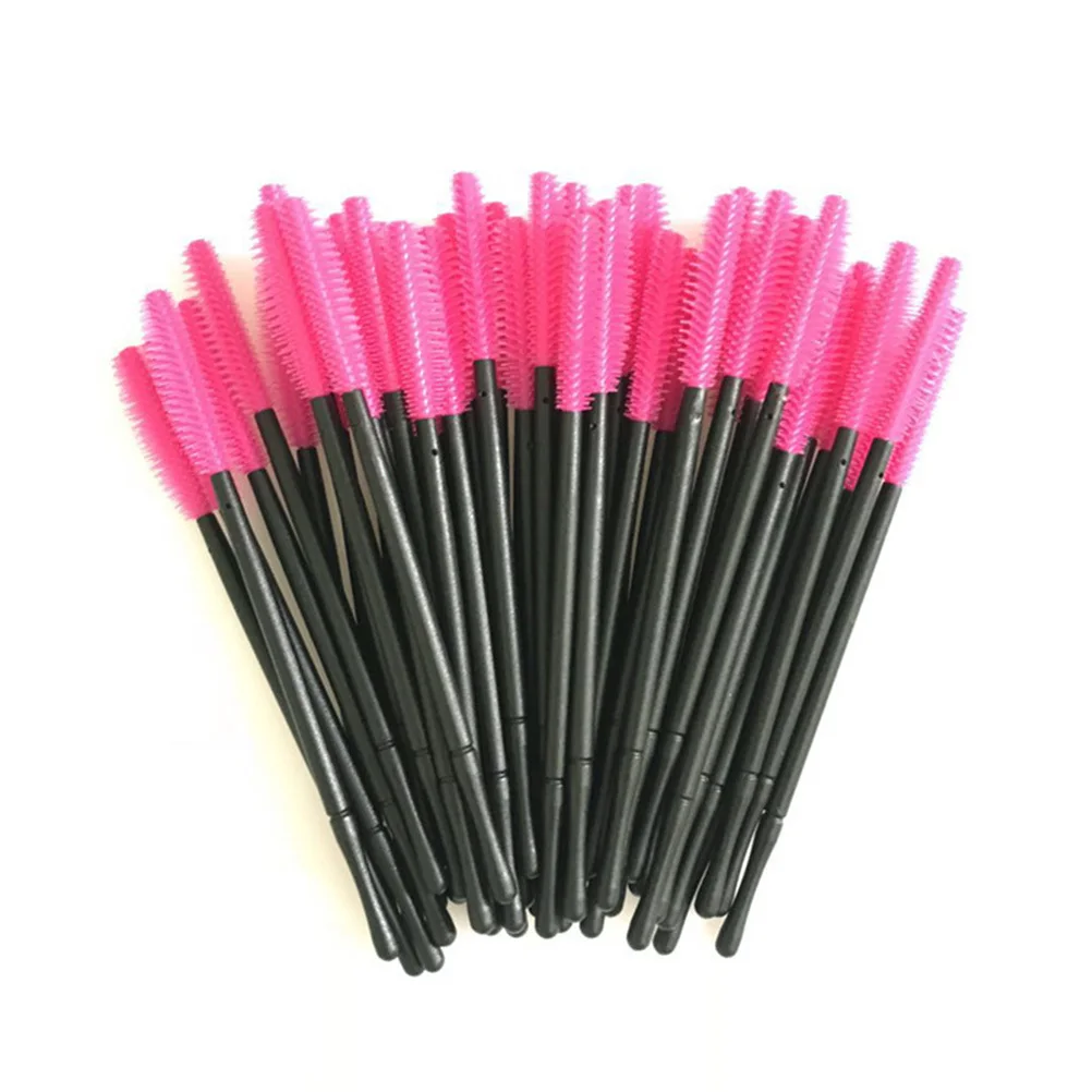 50 Uds varitas desechables juego de cepillos de pestañas peine de silicona para cejas máscara desechable para mujeres herramienta de maquillaje rosa rojo