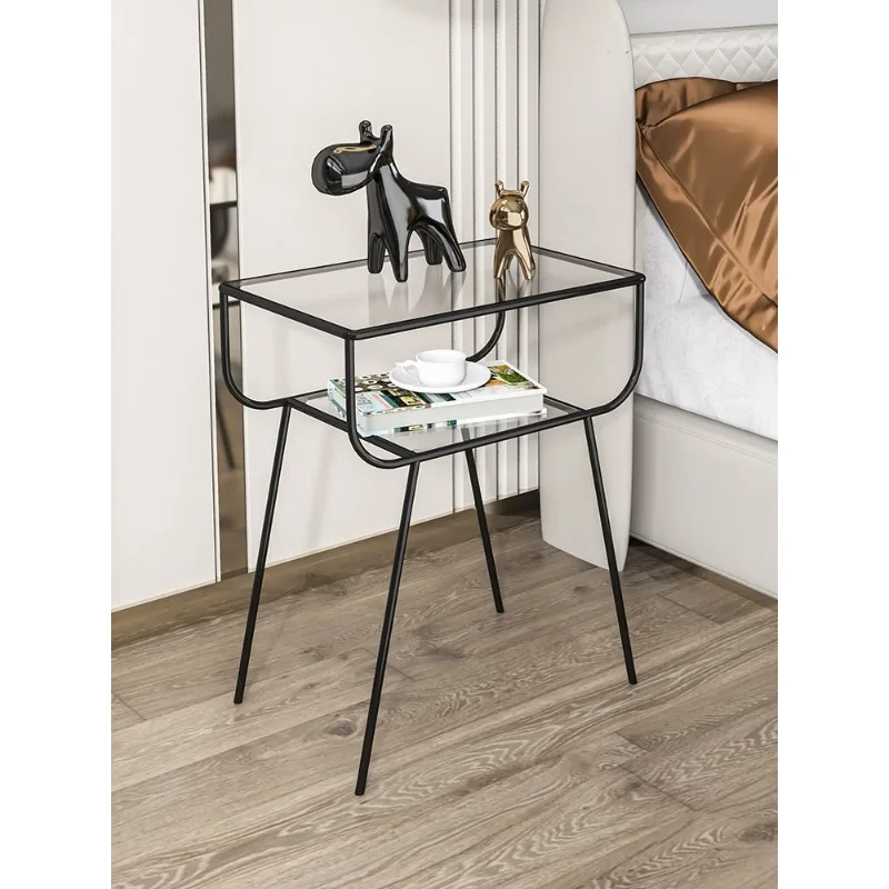 

Nordic ins wind luxury online celebrity tempered glass simple modern bedside table wrought iron bedroom simple bedside table